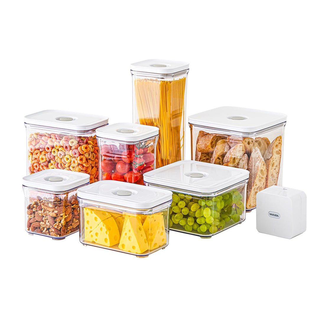 VAKUEN Premium Airtight Food Storage Containers Mega 8P/Set. 7pcs Container and Vacuum Sealer. Smart One-Click Seal Lid, Patented Double Silicone Lining, 100% Leak Proof, BPA-FREE