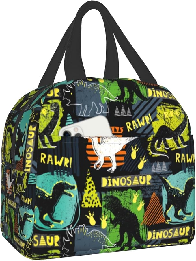 Dinosaur Insulated Lunch Box Portable Thermal Cooler Box Cartoon Cute Dino Reusable Kids Lunch Tote Bag for School Office Work Picnic Travel