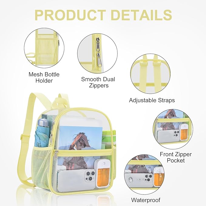 USPECLARE Clear Backpack Stadium Approved 12X11x6, Waterproof Clear Bag Stadium Backpack for Concert Work Sport Event