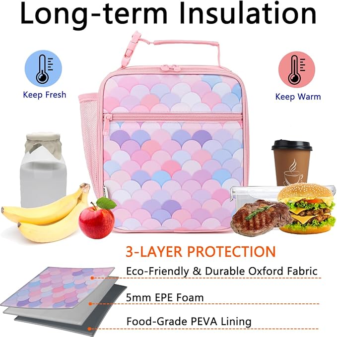 Lunch Box for Kids Boys Girls Men Women, Insulated Small Soft Cooler Lunch Bag Kit for School Work Picnic Travel - Reusable Portable lunchbox, Colorful