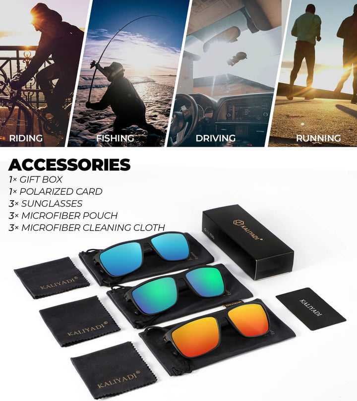 KALIYADI Polarized Sunglasses Men, Lightweight Mens Sunglasses Polarized UV Protection Driving Fishing Golf (Ice Blue/Green/Red