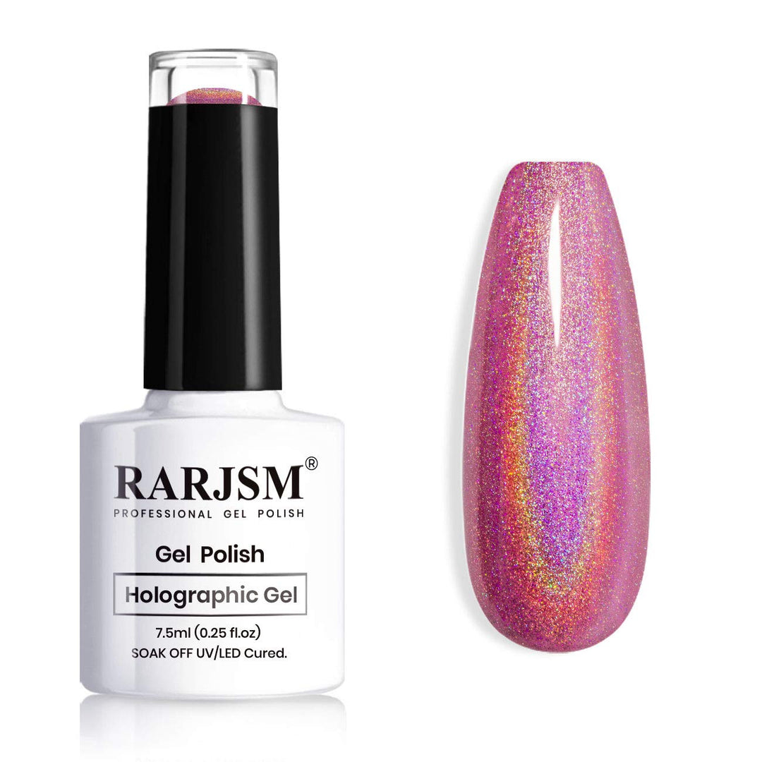 Rarjsm Holographic Nail Polish Red Gel Nail Polish With Rainbow Effect Nail Lamp Required 1 Pack 0.25 Fl.Oz Gel Polish Colors Fo