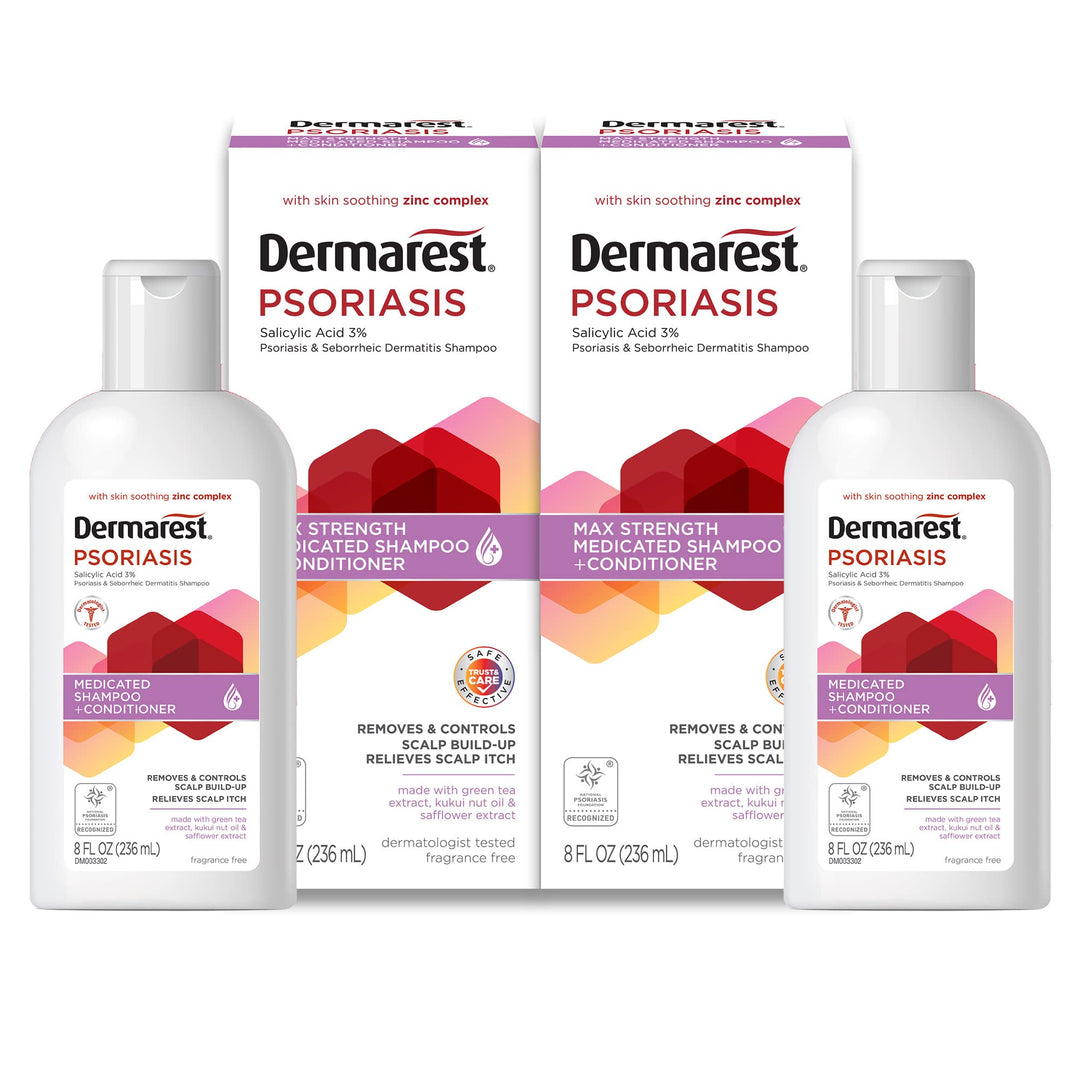 Dermarest Psoriasis Medicated Shampoo And Conditioner, Unscented, Dermatologist Tested, 8 Ounces, (Pack Of 2)