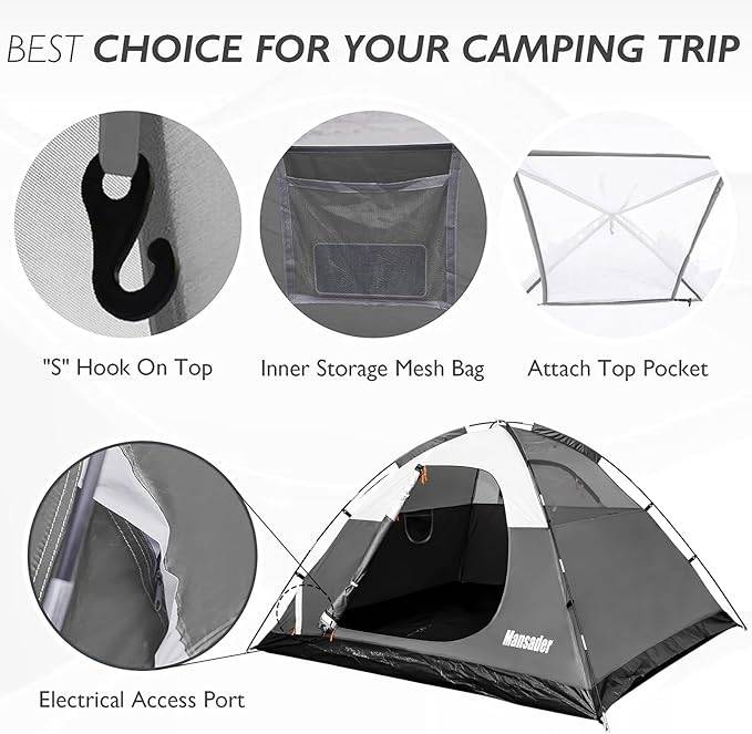 Camping Tent, Waterproof 2/3/4 Person Tents for Camping, Lightweight Easy Set Up Outdoor Hiking Tent Backpacking Tent with Carry Bag, Backpack Tent Suit for Family Beach Hiking Travel