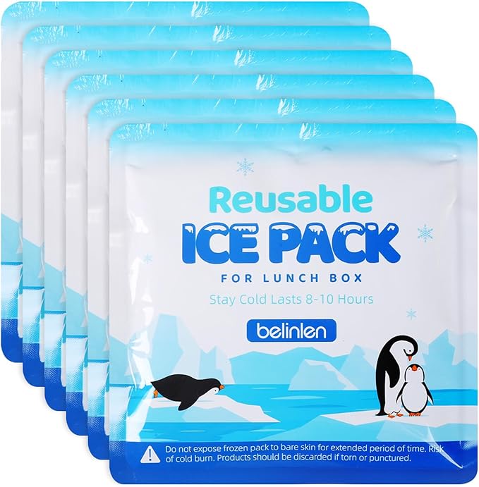 6 Pack Reusable Ice Packs for Lunch Boxes - 7x7 Inch Long-Lasting Freezer Packs, BPA-Free Gel & Leakproof Design Cold Packs for Cooler, Camping, Travel