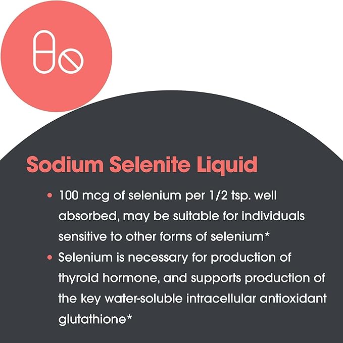 Allergy Research Group Selenium Solution - Well-Absorbed Selenium Liquid, Pure Sodium Selenite, Thyroid Support, Antioxidants, 100 mcg Supplement, Hypoallergenic - 8 Fl Oz