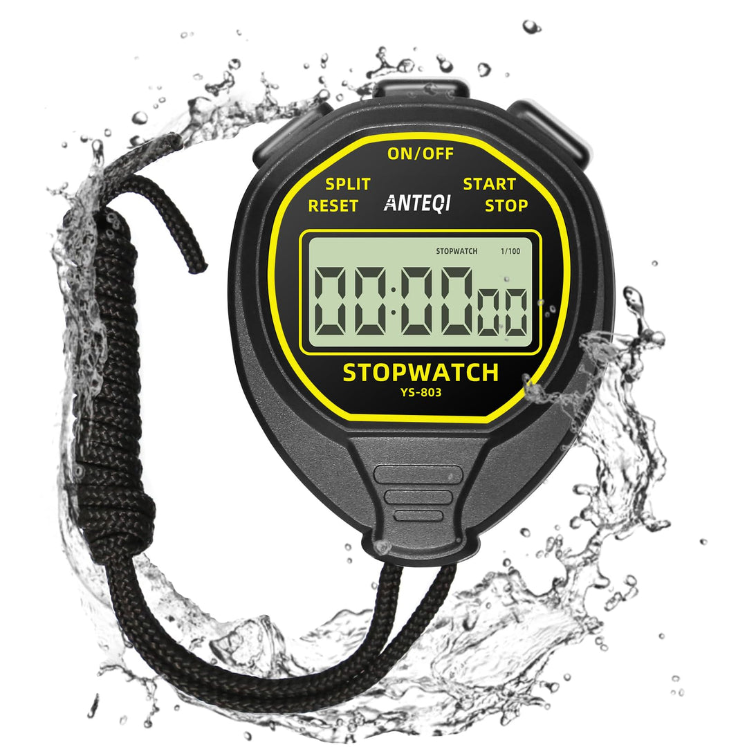Waterproof Digital Stopwatch Timer, ANTEQI Large Display Simple Silent Stop Watch with ON/Off Function No Clock No Calendar No Alarm for Baseball Swimming Running Training Kids Coaches,Black