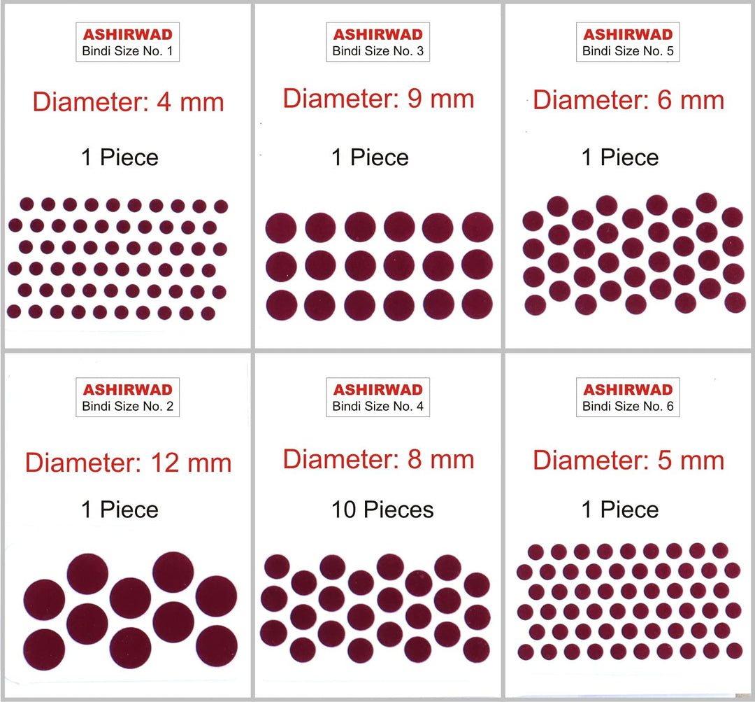 ASHIRWAD Maroon Bindi of Single Size 10 pcs and Different Sizes 1 pc each of No. 1, 2, 3, 4, 5, 6 (Maroon No. 4)
