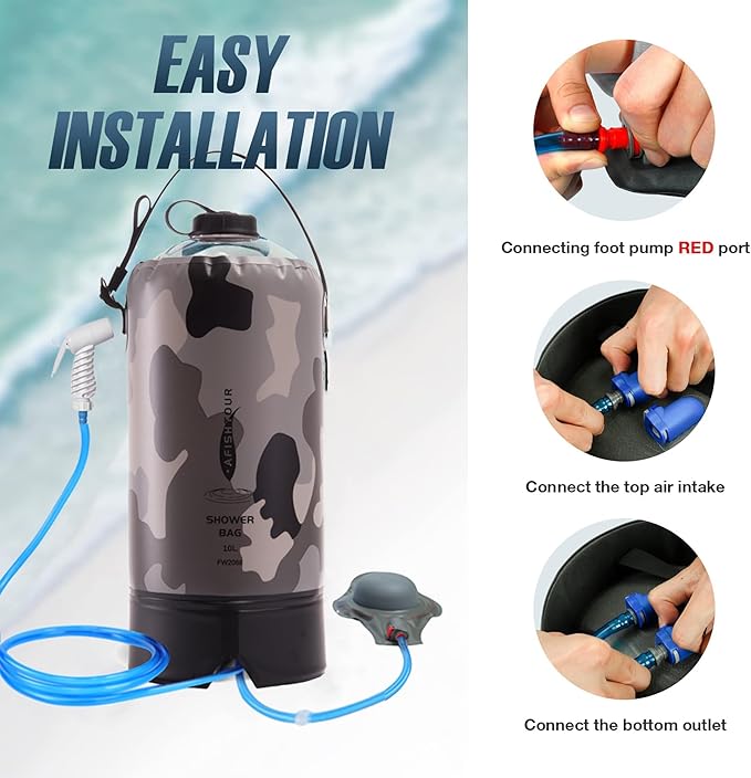 Portable Camping Shower Bag - 10L/2.2 Gallons 20/5 Gallons Solar Shower Water Bag with Foot Pump, Hose and Shower Head - Camp Shower for Camping, Beach, Travel, Outdoor Activities