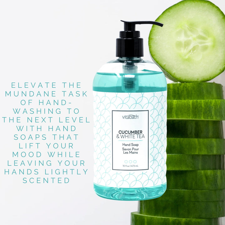 Vitabath Cucumber & White Tea Hand Soap Cleansing Moisturizing Wash for Hands with Nourishing Botanicals Aloe, Vitamins & Antioxidants - Cruelty-Free, Gluten-Free, Paraben-Free - 16 oz