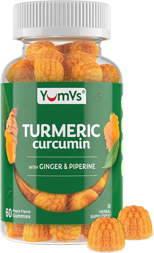 YumV's Turmeric Gummies with Ginger and Piperine - Peach Flavored Gluten Free Vegetarian Turmeric Ginger Supplement with Black Pepper