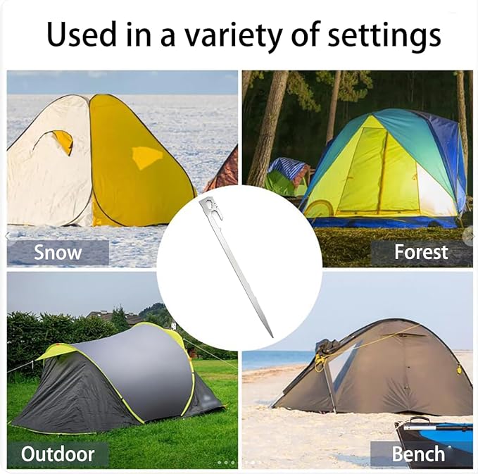 12 Pack Tent Stakes Heavy Duty 11 inch Steel Tent Pegs Ground Stakes Tent Spikes for Camping Unbreakable and Inflexible