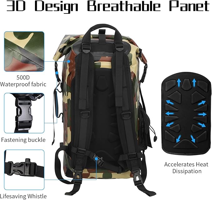 Waterproof Backpack for Men and Women - Roll-Top Floating Dry Bag Backpack for Kayaking, Rafting, Boating, Beach (Black)