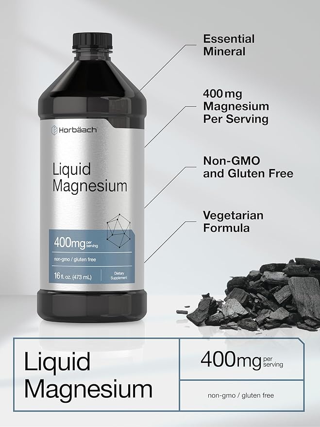 Horbäach Liquid Magnesium 400 mg | 16 oz | Vegetarian, Non-GMO & Gluten Free Supplement