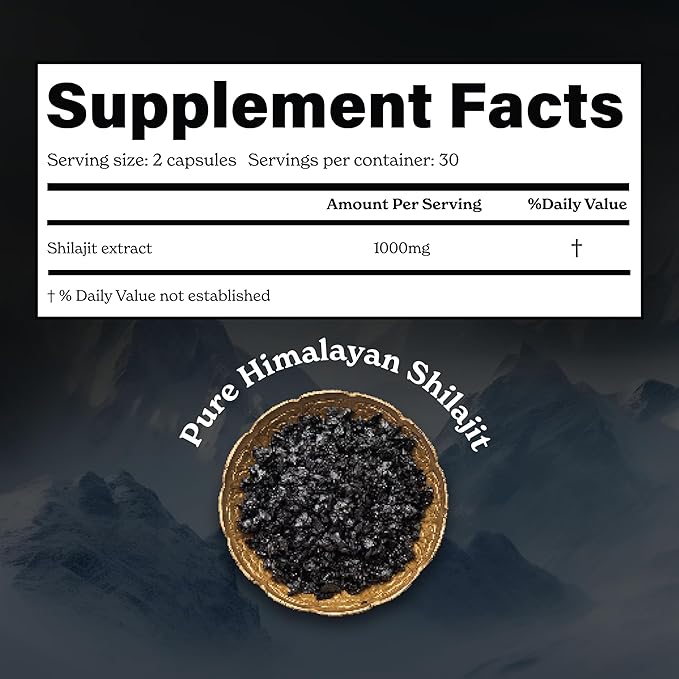 Shilajit Capsules | Himalayan Superfood | Lab-Tested for Purity | Helps Improve Energy & Stamina | 1-Month Dietary Supplement