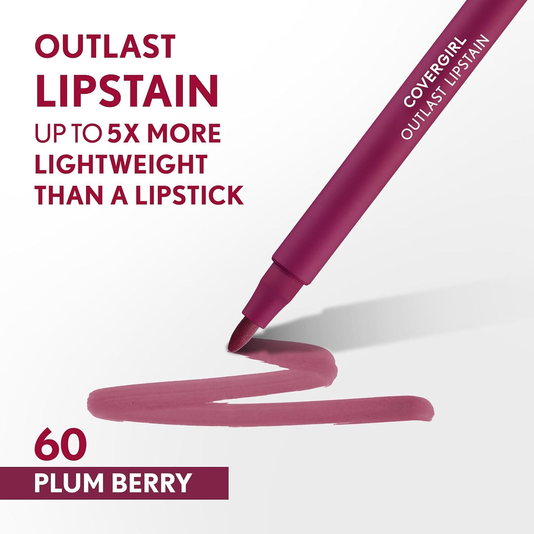 Covergirl Outlast Lipstain | 60 Plum Berry | Vegan, Transfer-Proof, Satin Finish