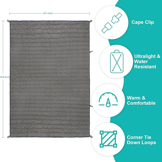 Gold Armour Puffy, Packable Camping Blanket - Lightweight & Compact Insulated Quilt for Outdoor - Camping Gear (Gray)