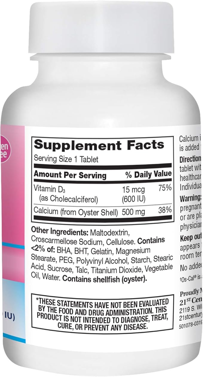 21st Century Calcium Plus Extra D Caplets, 500 mg, 90 Count, Pack of 1