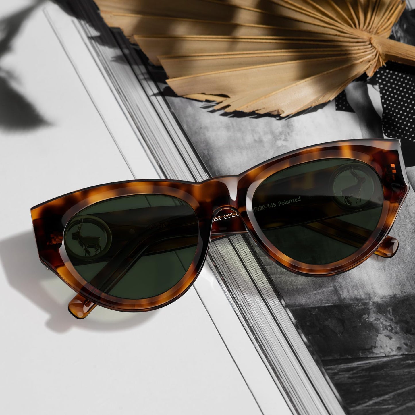 CARFIA Stylish Women's Cat-Eye Polarised Sunglasses Elegant Style for Ladies with Distinctive Antelope Logo in Italian Acetate Frame