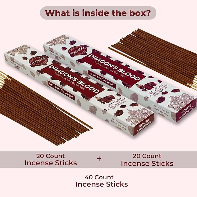 Dragons Blood Incense Sticks for Protection - Total 40 Insence-Sticks - Dual Pack of 20 Insense - Inciensos - Inscents - Natural Non Toxic Ingredients - Incents - Incence - Inscense - Insents