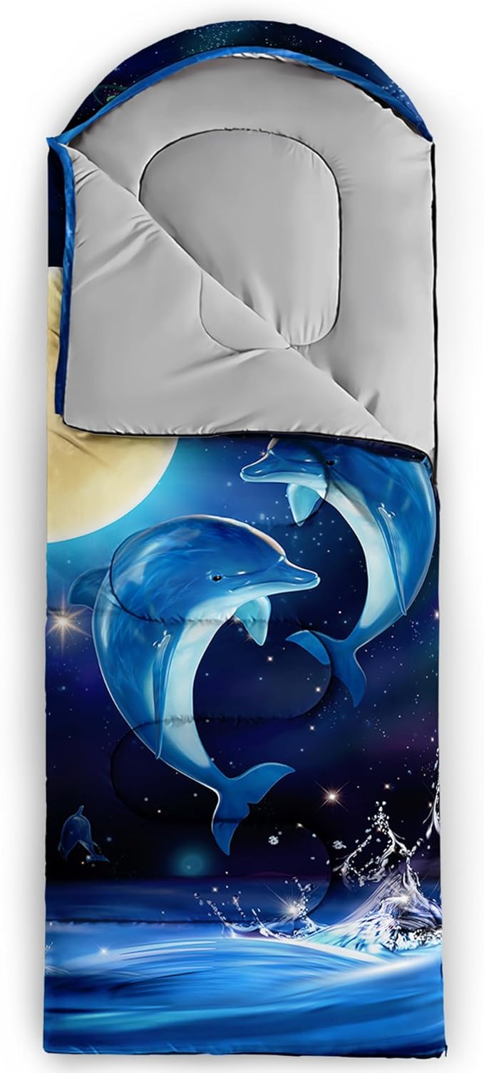 AILONEN Cartoon Fox Camping Sleeping Bag for Boys Girls Adults,Lightweight & Waterproof,3 Season Warm & Cold Weather,Portable,Kawaii Fox Printed Sleeping Bag,Traveling,Camping,Hiking