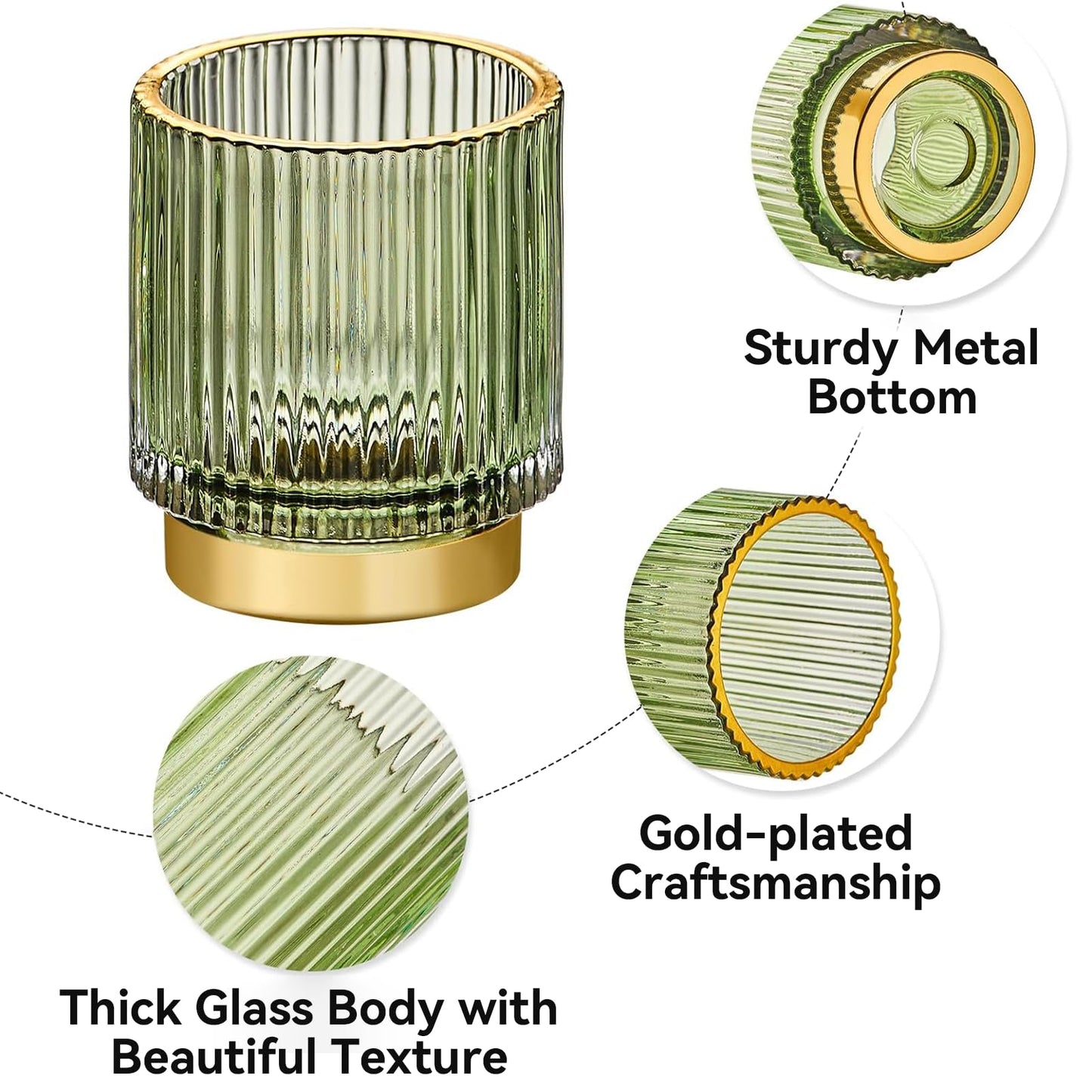 BTGGG Makeup Brush Holder 2 Pack Glass Cosmetic Makeup Brush Organiser for Vanity, Eyeliners, Eyebrow Pencil, Bathroom Toothbrush Holder, Office Storage Cup Desk Pen Holder, Crystal Green (S+L)