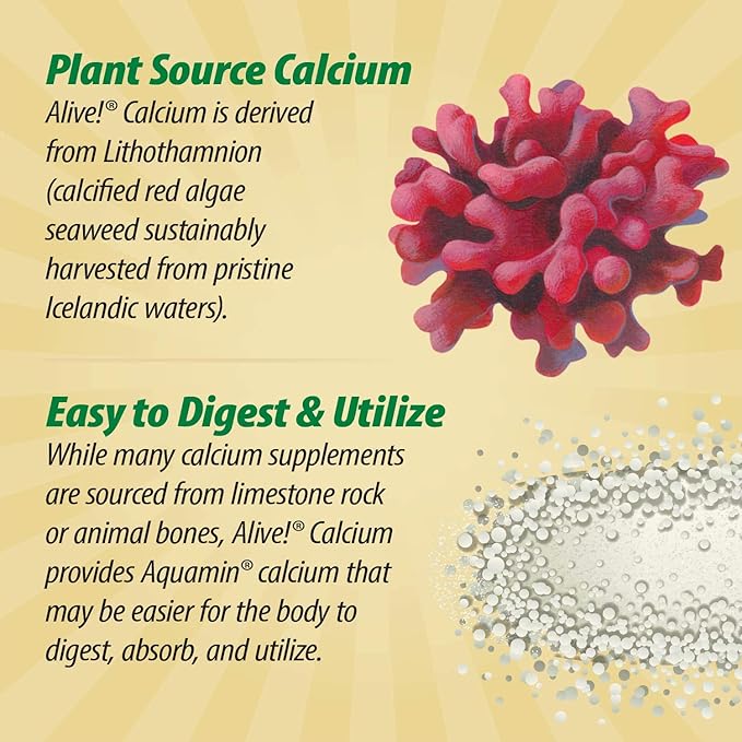 Nature's Way Alive! Calcium Max Absorption, Plant Source Calcium, Vitamin D3 & K2, Magnesium, Bone Support*, 60 Tablets (Packaging May Vary)