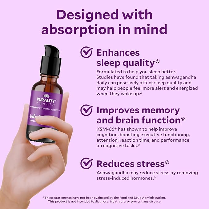 Ashwagandha Liposomal Liquid Formula for Enhanced Memory and Brain Performance, KSM-66 Ashwagandha Extract, 2 fl oz, Chai Flavor