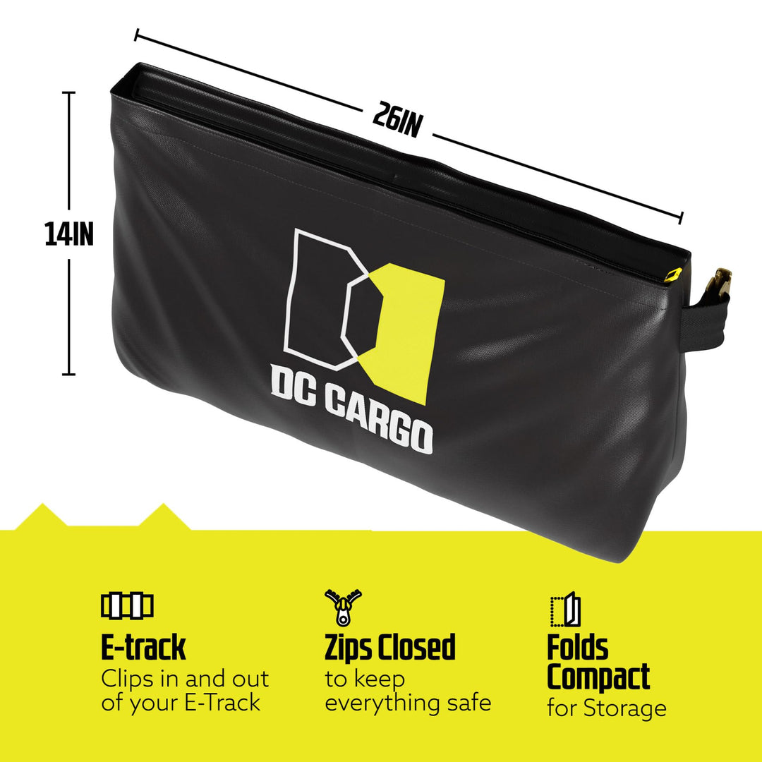 2 Pack Vinyl Trailer Storage Bag with E-Track Spring Fittings | Insert Into E Track Tie-Down System Horizontal/Vertical Rail Slots in Trailers, Trucks, Vans, Warehouses, 14” x 24”, WLL 50 pounds