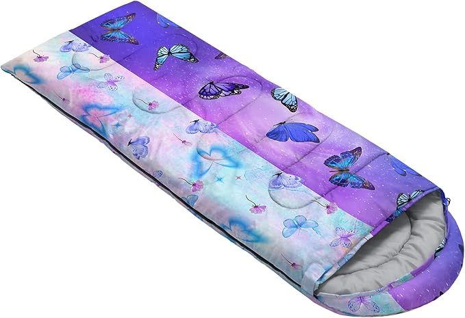 AILONEN Kids Floral Cat Camping Sleeping Bags,Lightweight & Waterproof,3 Season Warm & Cool Weather,Kawaii Kitten Sleeping Bags for Girls Adults,Travelling,Outdoors