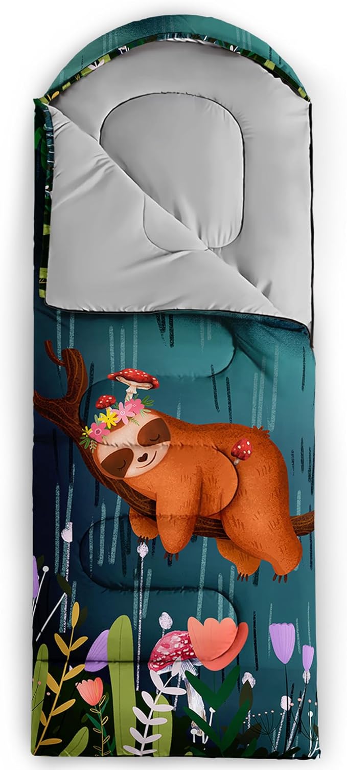 AILONEN Cartoon Fox Camping Sleeping Bag for Boys Girls Adults,Lightweight & Waterproof,3 Season Warm & Cold Weather,Portable,Kawaii Fox Printed Sleeping Bag,Traveling,Camping,Hiking
