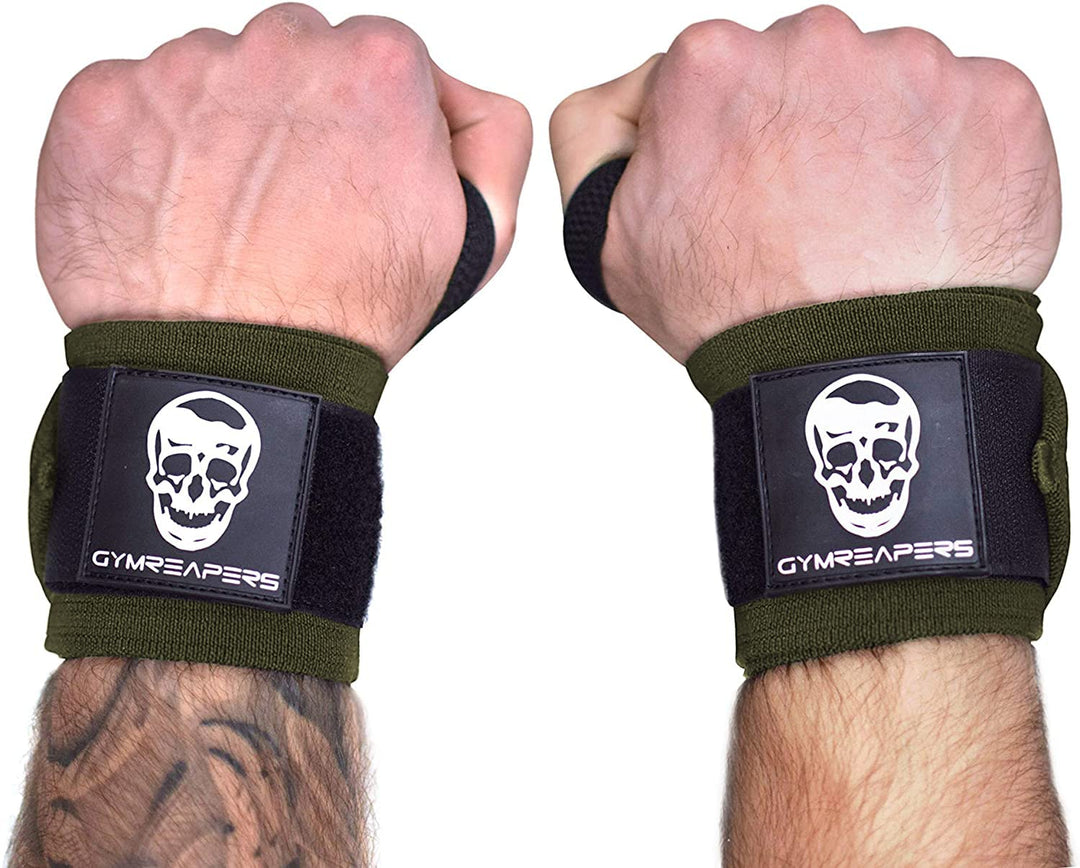 Wrist Wraps Weightlifting - Stiff Heavy Duty 18 inch Wraps With Thick Thumb Loop For Powerlifting, Bodybuilding, Cross Training, & Heavy Presses (OD Green, 12")