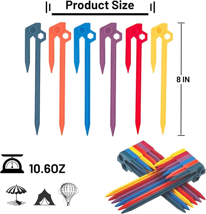 6 PCS Tent Stakes,AVOFOREST Heavy Duty Camping Stake Sturdy Novelty 8.1Inch Tent Pegs for Camping Patio, Garden, Canopies, Grassland, Outdoor