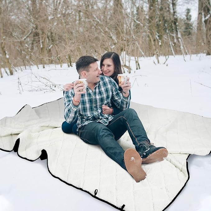 REDCAMP Large Warm Camping Blanket with Sherpa Lining, Cold Weather Warm Outdoor Blanket Waterproof and Windproof for Camping Stadium, Machine Washable 59"x79" White