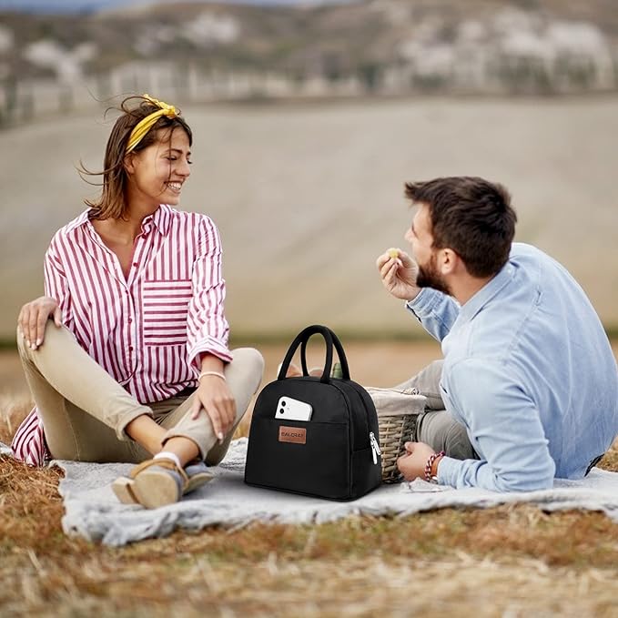 BALORAY Lunch Bag for Women Men Insulated Lunch Box for Adult Reusable Lunch Tote Bag for Work, Picnic or Travel (Solid Black)