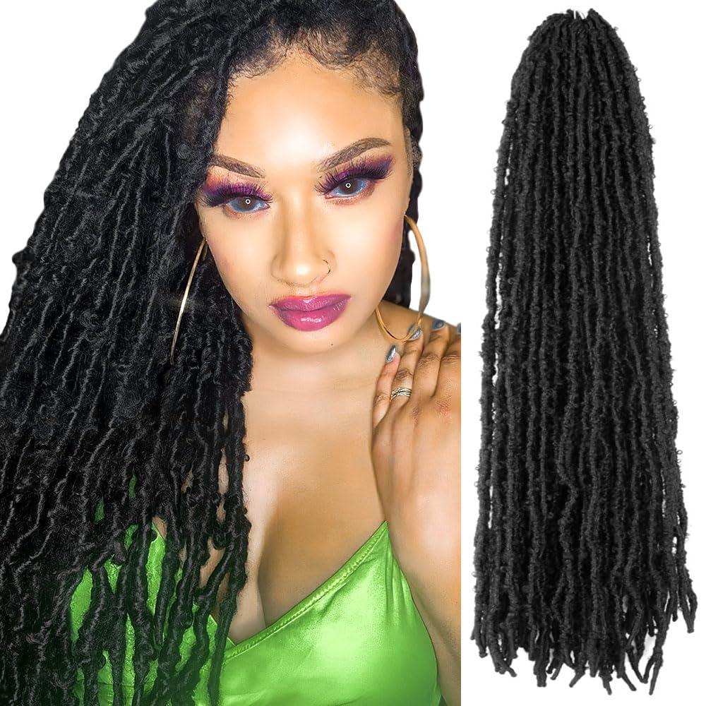 The Bohobabe 24 Inch Light Weight Butterfly Locs Crochet Hair 6 Packs Long Black Distressed Butterfly Faux Locs Crochet Hair, 1B
