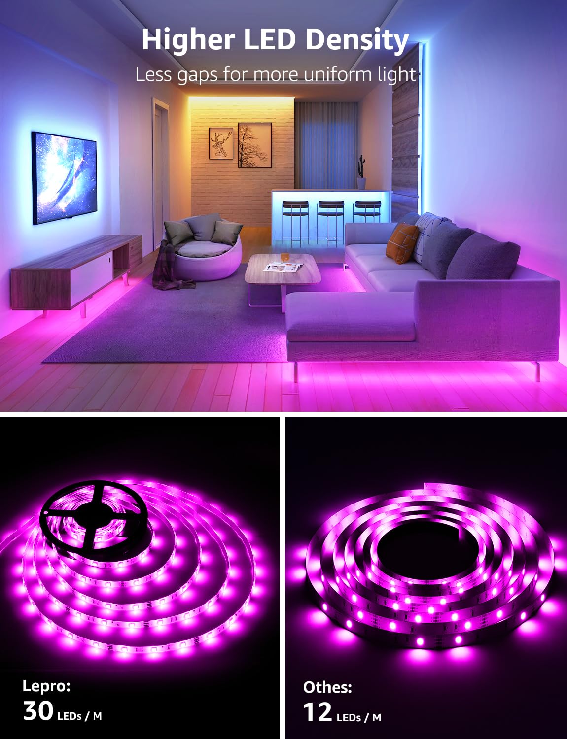 Lepro WiFi Smart LED Strip Light 10M 300LED, IP65, Works with Alexa and Google Home, Smart Life App Control, Colour Changing RGB LED Lights for Kitchen, Christmas, 2 Rolls of 5M