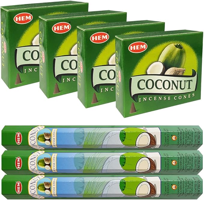 Coconut Incense sticks and cone incense holder variety pack bundle insence insense insienso