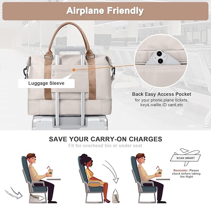 Travel Duffel Bag,Sports Tote Gym Bag,Shoulder Weekender Overnight Bag for Women