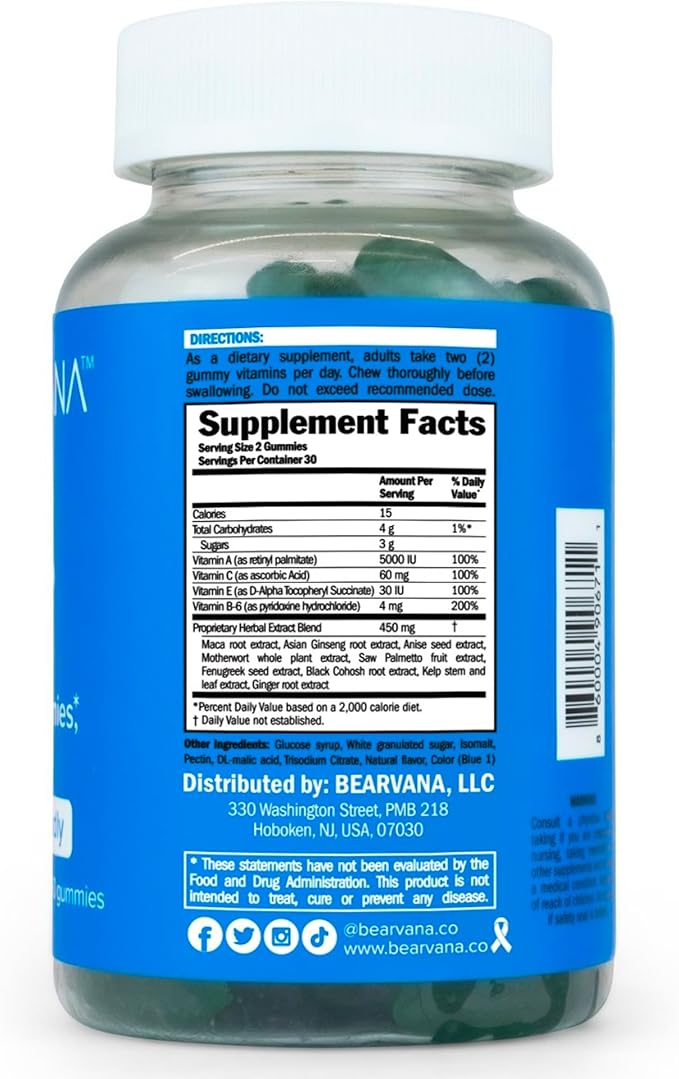 BEARVANA Peach Support Gummies for Women | Fitness Supplement | Boost Confidence | 9 Herbal Extracts Including Maca Root, Fenugreek and Ginger Root | Essential Vitamins | Berry Flavor | 60 Gummies