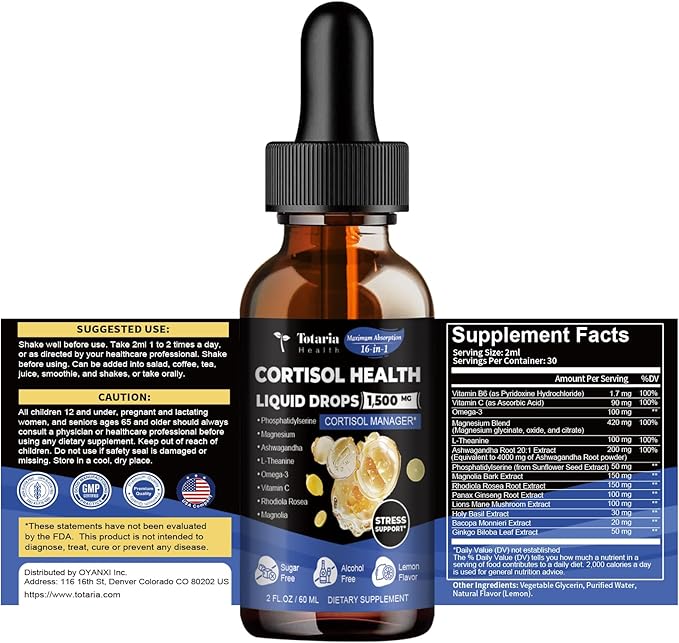(Pack of 2 cortisol Supplement Liquid Drops Hormone Balance for Women Men with Magnesium Complex,Ashwagandha,Rhodiola Rosea,L Theanine Supplements Mood, Focus, Sleep 4 FL.OZ