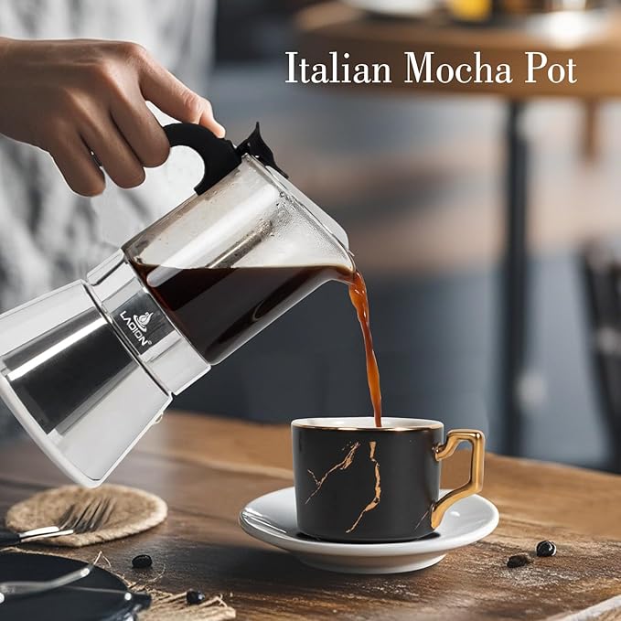 Stovetop Espresso Maker, 9Cup 360ml Moka Pot, Crystal Glass-top & Stainless Steel Coffee Maker Mocha Pot, Greca De Cafe, Cuban and Italian Coffee Maker for Cafetera Cubana