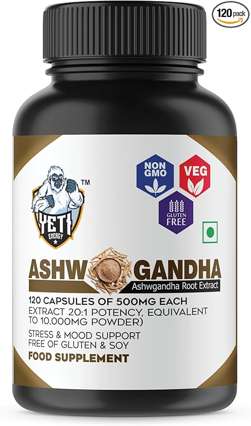 Ashwagandha Supplements 500 mg - Ashwagandha Capsules Pure Organic Ashwagandha Powder Root Extract - Ashwagandha Extra Strenth Stress Relief, Mood Enhancer - 120 Days Supply