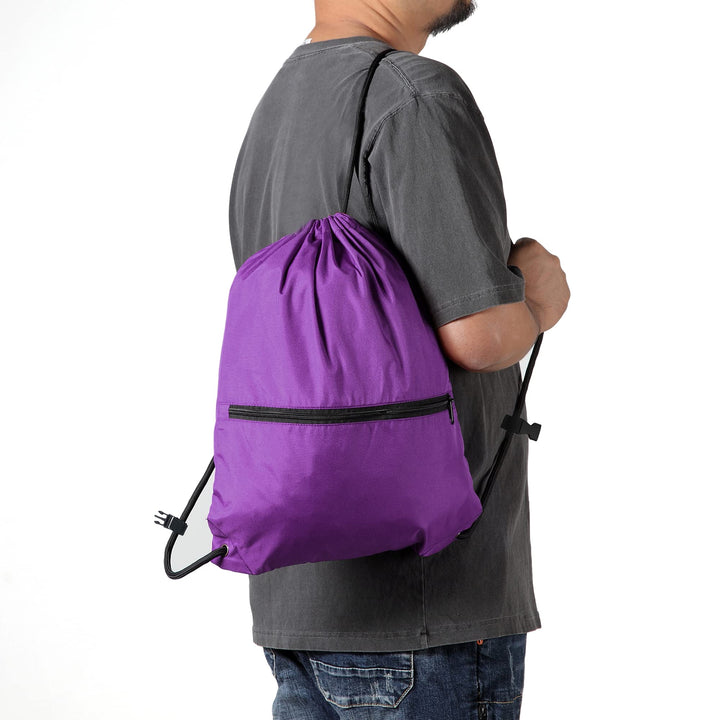 BeeGreen Purple Drawstring Backpack with Front Zipper Pocket and Inner Pocket Large 18.5" L x 13.8" W String Sackpack Cinch Sack Gym Sports Workout Athletic Bag For Men Women