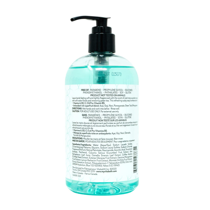 Vitabath Cucumber & White Tea Hand Soap Cleansing Moisturizing Wash for Hands with Nourishing Botanicals Aloe, Vitamins & Antioxidants - Cruelty-Free, Gluten-Free, Paraben-Free - 16 oz