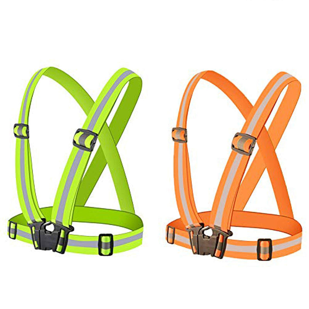 Reflective Night Running Vest with 360°High Visibility, Adjustable Safety Vest Outdoor, Fits Running, Walking,Cycling,Hiking, Walking,Dog Walk（2 Pack） Green and Orange …