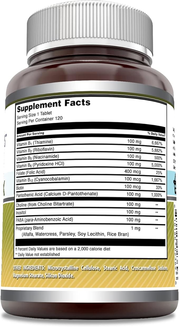 Amazing Formulas Vitamin B Complex with 11 Key Nutrients | 120 Tablets Supplement | Vitamin B1, B2, B3, B6, B12, Folic Acid, Biotin, Choline, Inositol, PABA