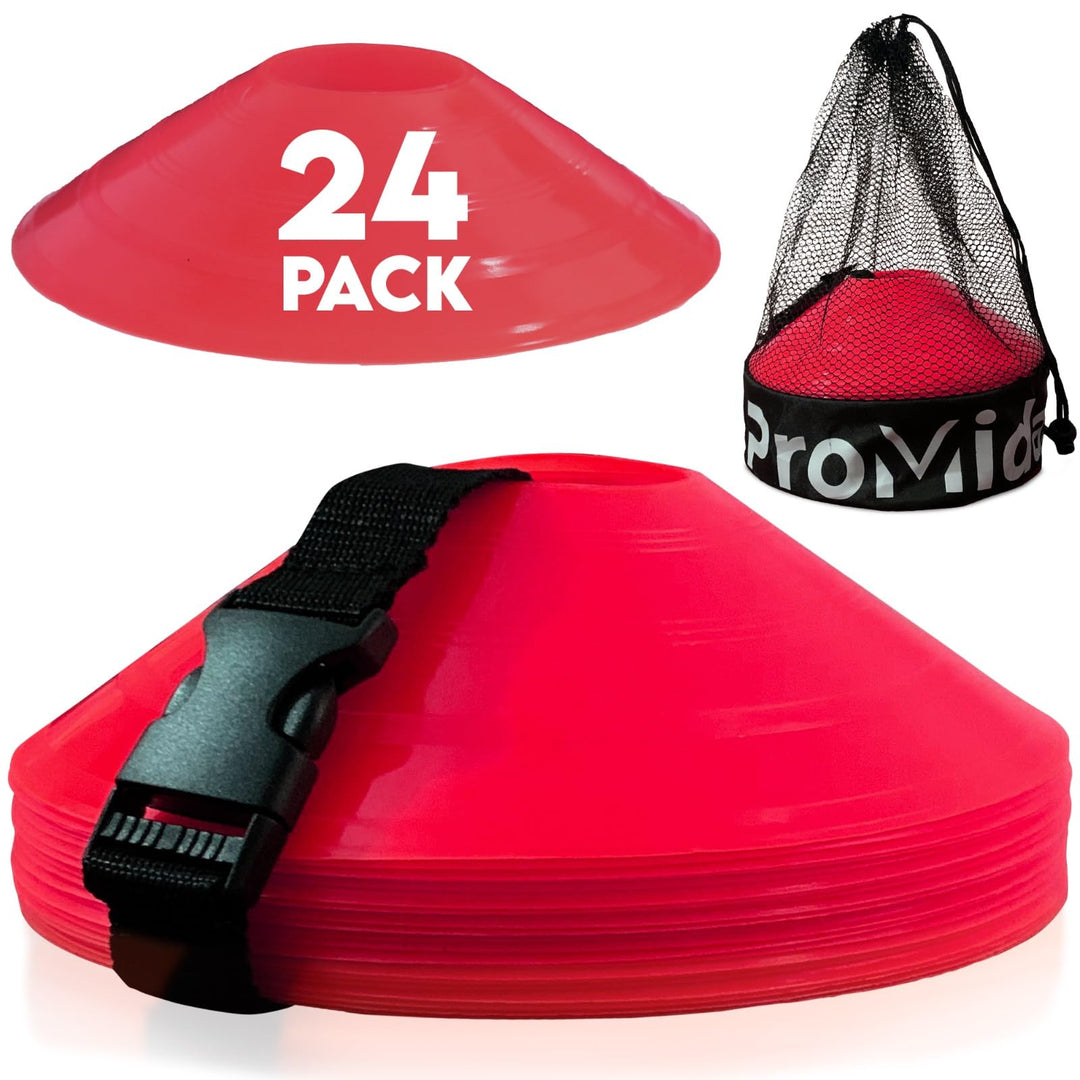 ProMidas Soccer Cones for Training - (24, 50 & 100 Pcs) with Mesh Bag & Strap - Flexible & Heavy Duty - Best for Football, Basketball & Running Drills - Premium Quality Soccer Training Cones Sports