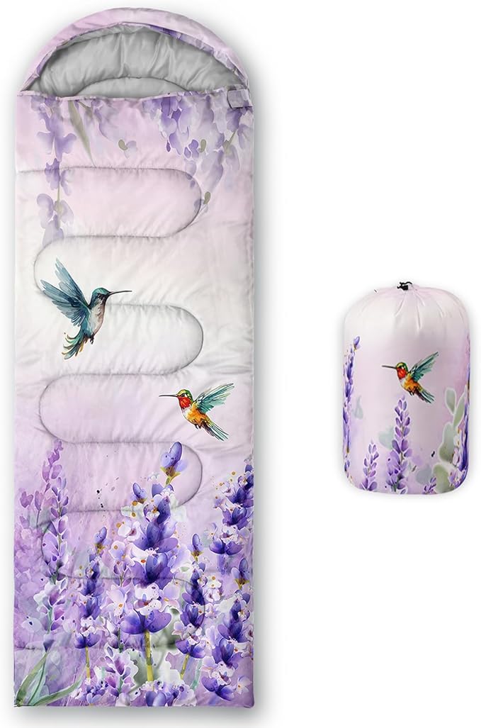 AILONEN Kids Floral Cat Camping Sleeping Bags,Lightweight & Waterproof,3 Season Warm & Cool Weather,Kawaii Kitten Sleeping Bags for Girls Adults,Travelling,Outdoors