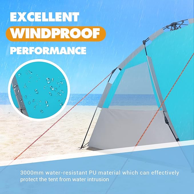 Beach Tent, Deluxe XL Pop-up Beach Tent for 4-6 Person, UPF 50+ with Dark Shelter Technology, Easy Set Up and Portable Beach Tent Sun Shelter